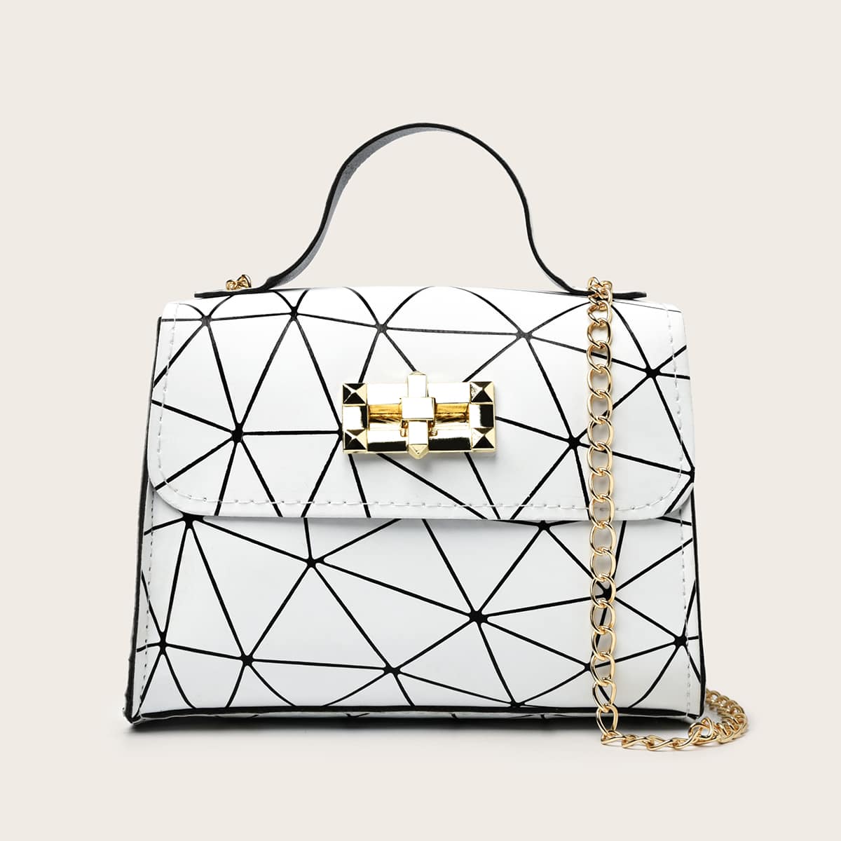 

Geometric Line Satchel Bag, White