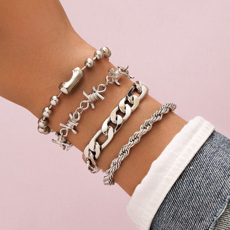 

4pcs Minimalist Chain Bracelet, Silver
