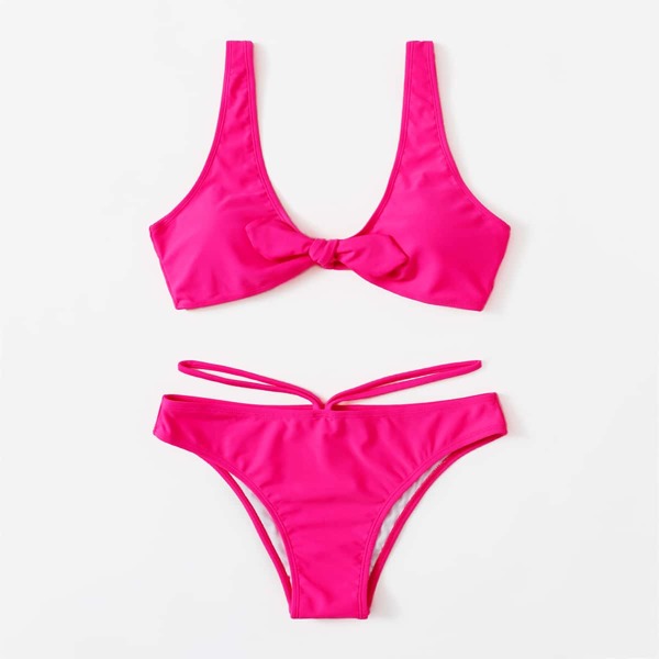 

Knot Front Bikini Swimsuit, Hot pink