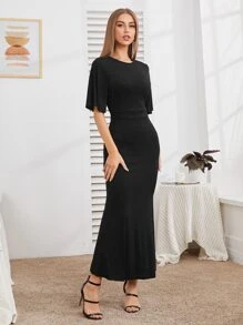 Modelyn Contrast Lace Peekaboo Back Mermaid Dress - Black - View 3