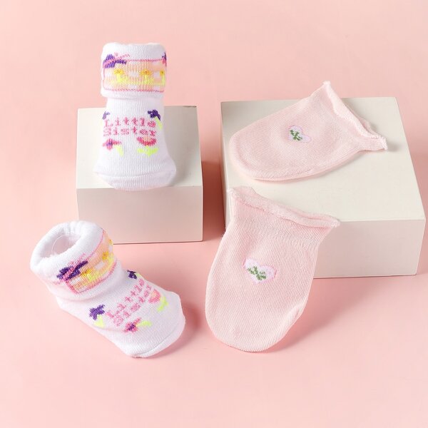 

1pair Baby Letter Graphic Socks & 1pair Gloves, Multicolor
