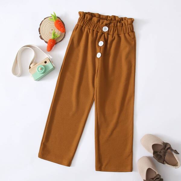 

Toddler Girls Solid Paper Bag Waist Pants, Ginger
