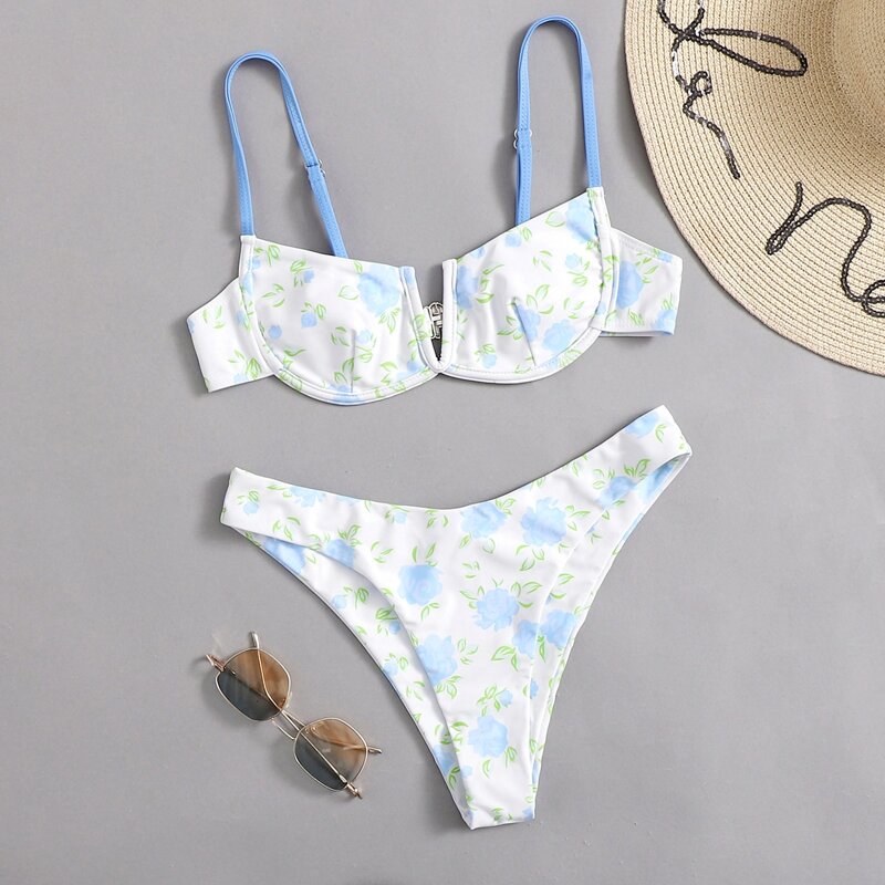 

Floral High Cut Bikini Swimsuit, Multicolor