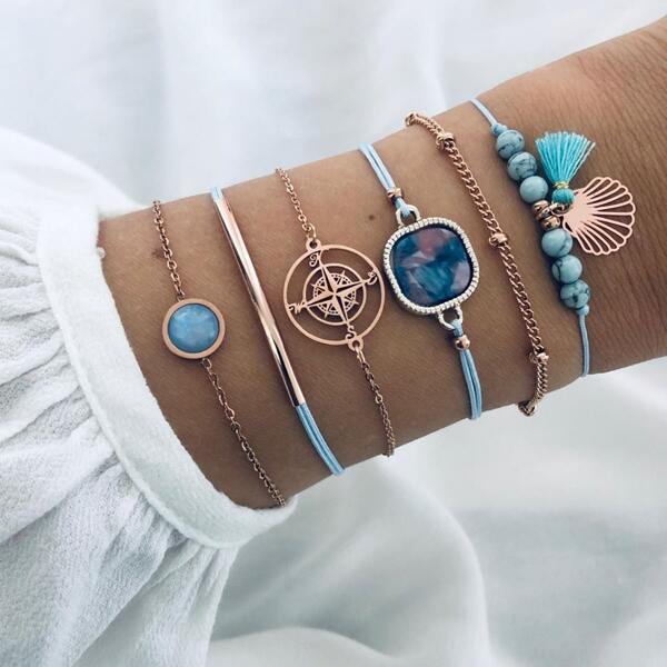 

6pcs Tassel Charm Bracelet, Multicolor