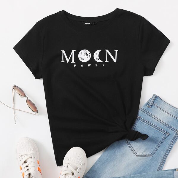 

Moon And Slogan Graphic Tee, Black