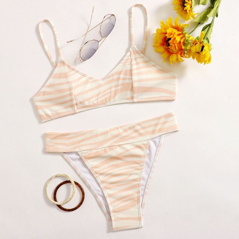 

Striped High Cut Bikini Swimsuit, Multicolor