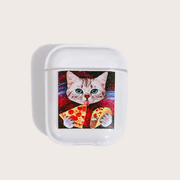 

Cat & Pizza Pattern Airpods Case, Clear