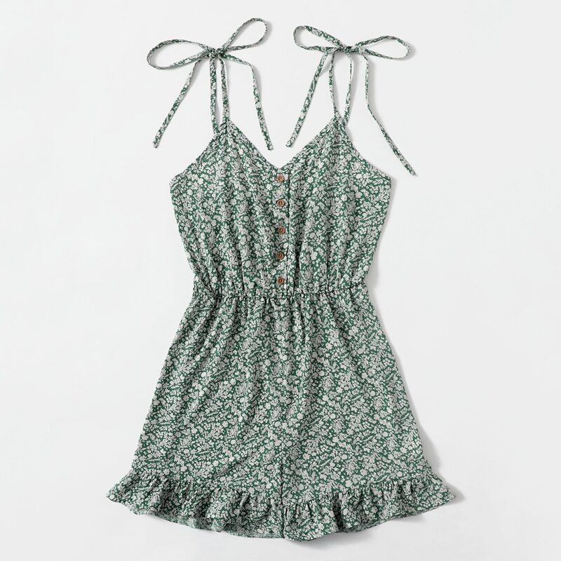 

Ditsy Flower Button Front Romper, Green