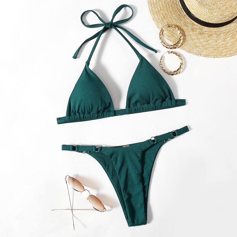 

Triangle Thong Bikini Swimsuit, Dark green