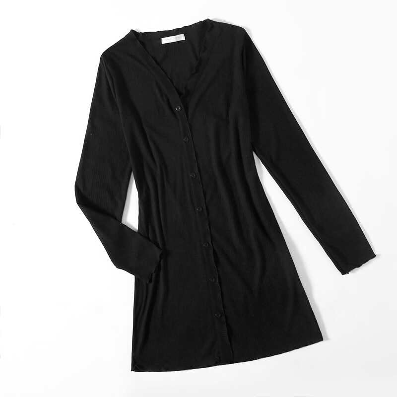 

Solid Button Front Tee Dress, Black