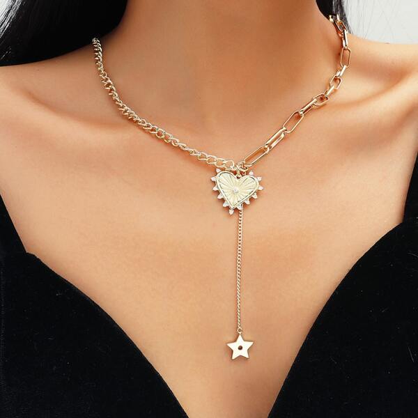 

Heart & Star Charm Y Lariat Necklace, Gold