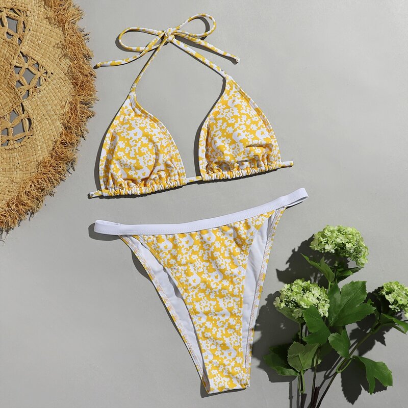 

Ditsy Floral Triangle Bikini Swimsuit, Yellow