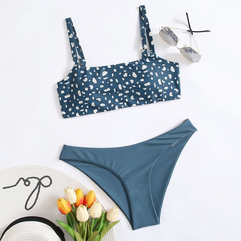 

Allover Print Bikini Swimsuit, Navy blue