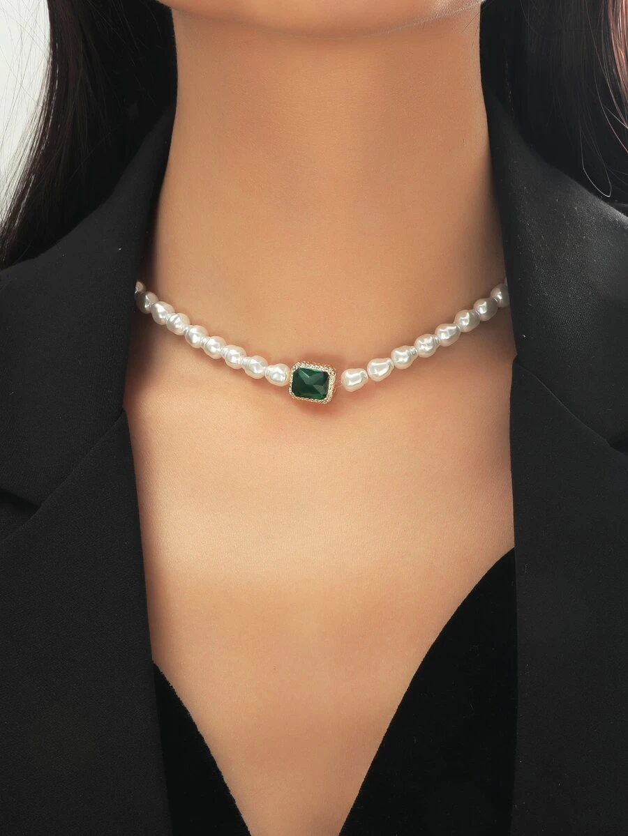 Faux Pearl Beaded Necklace - White - View 1