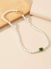 Faux Pearl Beaded Necklace - White - View 2