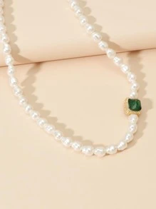 Faux Pearl Beaded Necklace - White - View 3