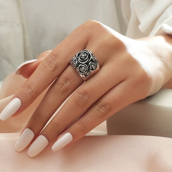 

1pc Flower Design Ring, Antique silver