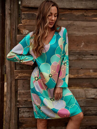 emery rose floral print v-neck tunic dress