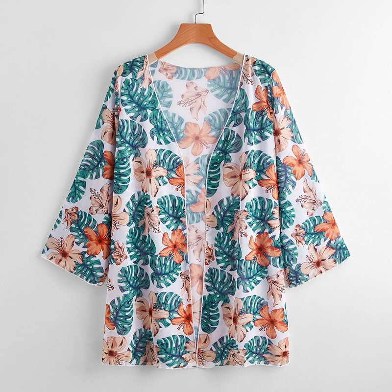 

Floral & Leaf Print Cover Up, Multicolor