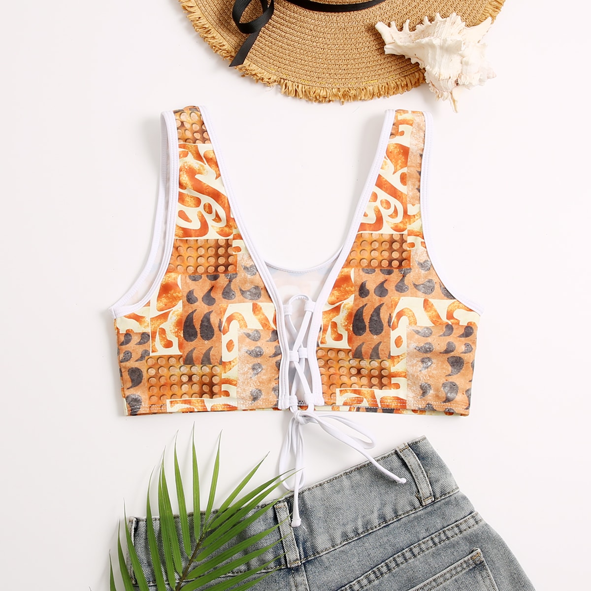 Image of Allover Graphic Lace-up Bikini Top