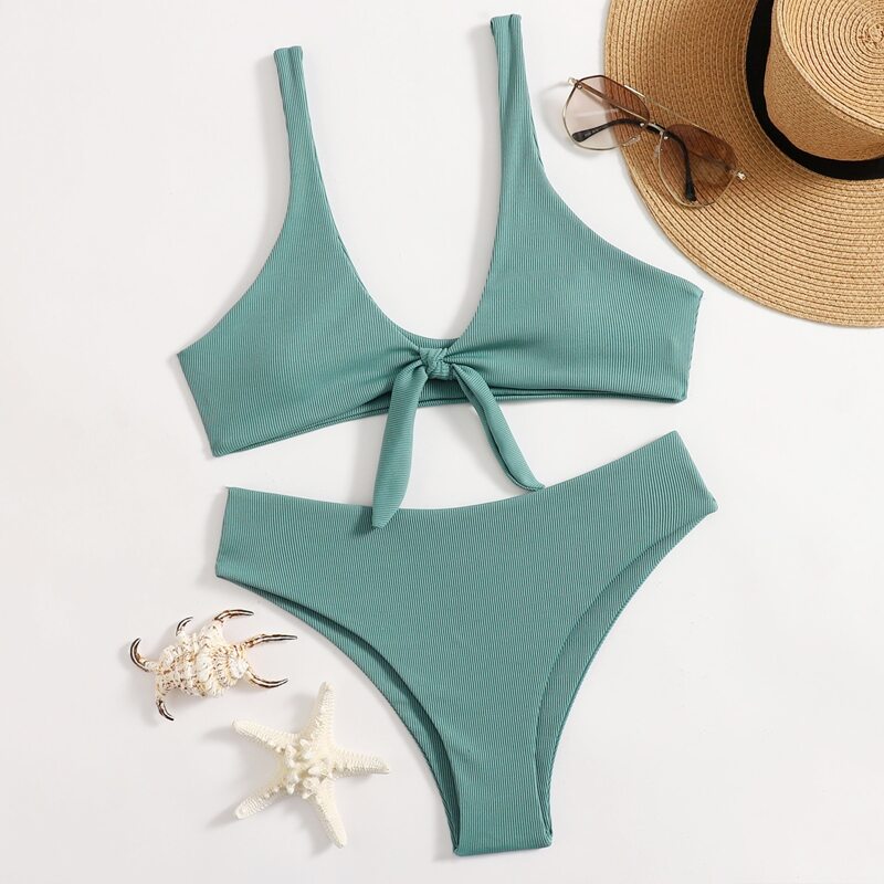 

Solid Knot Bikini Swimsuit, Green