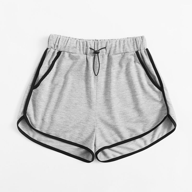 

Contrast Binding Drawstring Dolphin Shorts, Grey