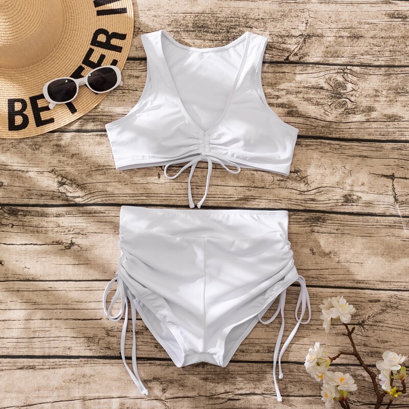 

Drawstring Shorts Bikini Swimsuit, White
