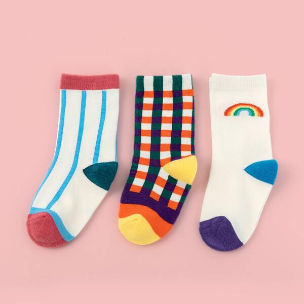 

3pairs Baby Plaid Print Socks, Multicolor