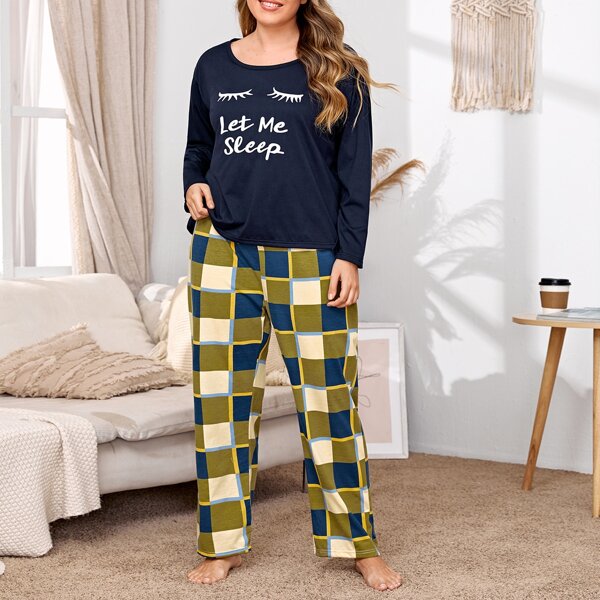 

Plus Plaid Print Slant Pocket Sleep Pants, Multicolor