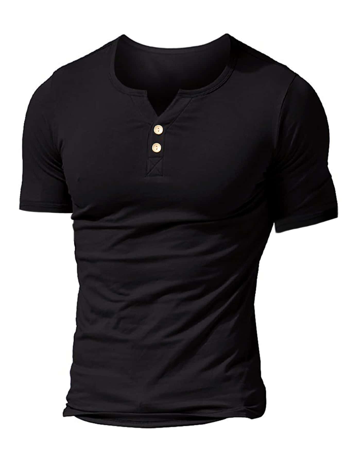 Manfinity Homme Áo thun nam có cổ một nửa nút - màu đen - Xem 1