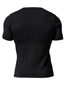 Manfinity Homme Áo thun nam có cổ một nửa nút - màu đen - Xem 2