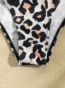 SHEIN Swim Bikini con volante de dobladillo de pañuelo con estampado de leopardo para playa de verano - Multicolor - Ver 5