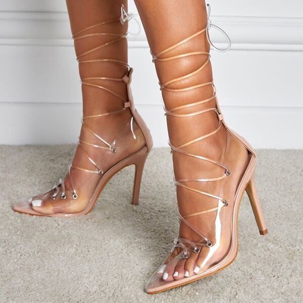 

Clear Point Toe Stiletto Heeled Strappy Pumps