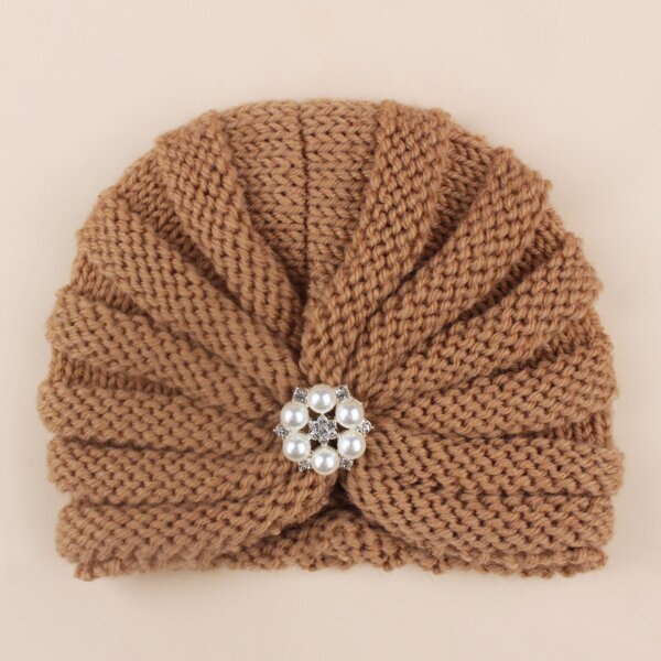 

Baby Faux Pearl Decor Turban Hat, Mocha brown