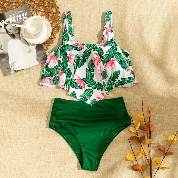 

Floral & Tropical Hanky Hem Bikini Swimsuit, Green