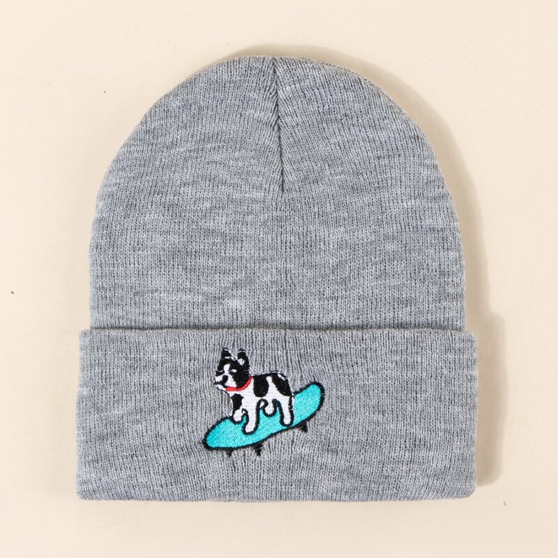 

Guys Cartoon Embroidery Beanie, Grey