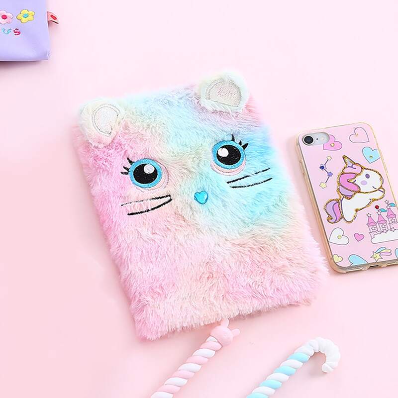 

Cartoon Plush Cover Notebook, Multicolor
