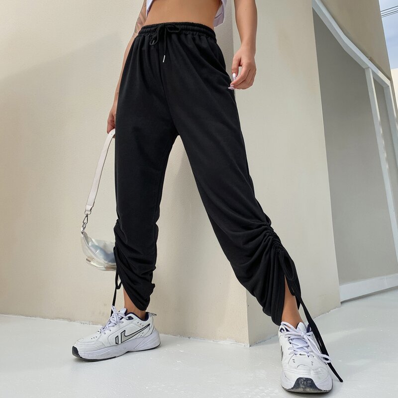 

Solid Drawstring Side Sweatpants, Black