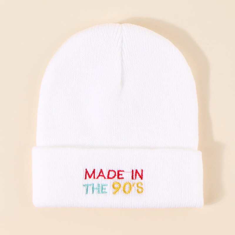 

Letter Embroidery Beanie, White