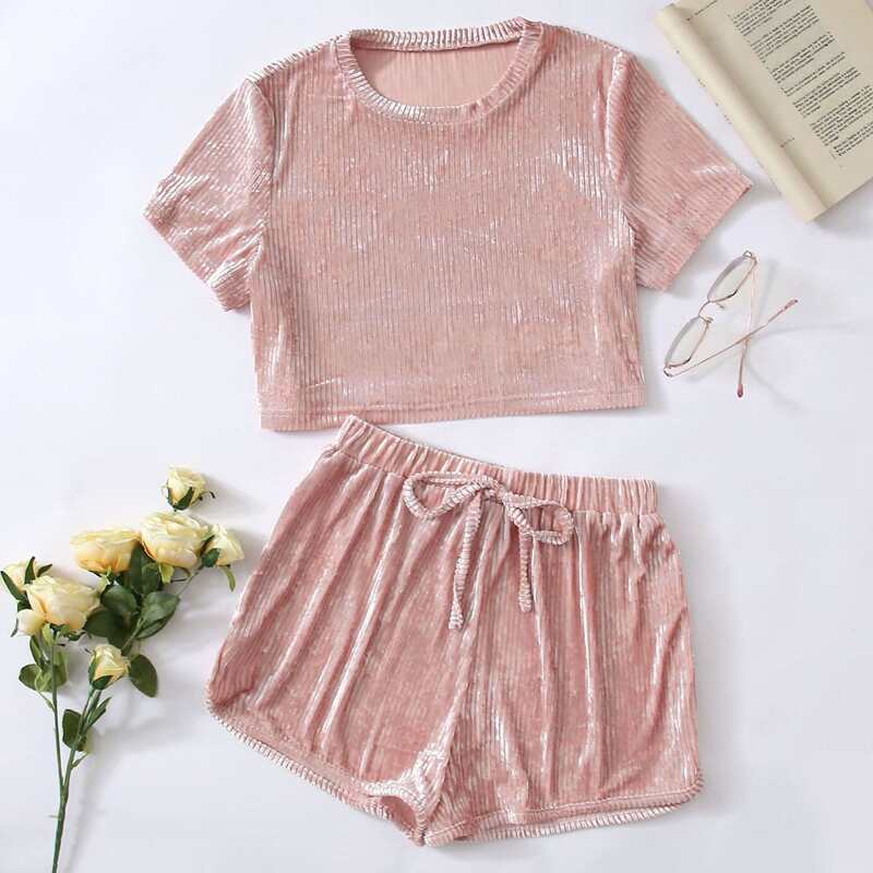 

Velvet Knot Front Lounge Set, Dusty pink