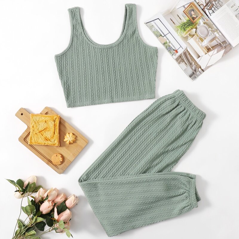 

Solid Tank Top & Pants Lounge Set, Mint green