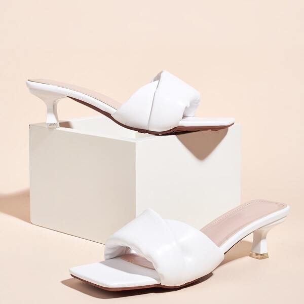 

Open Toe Kitten Heeled Mule Sandals, White