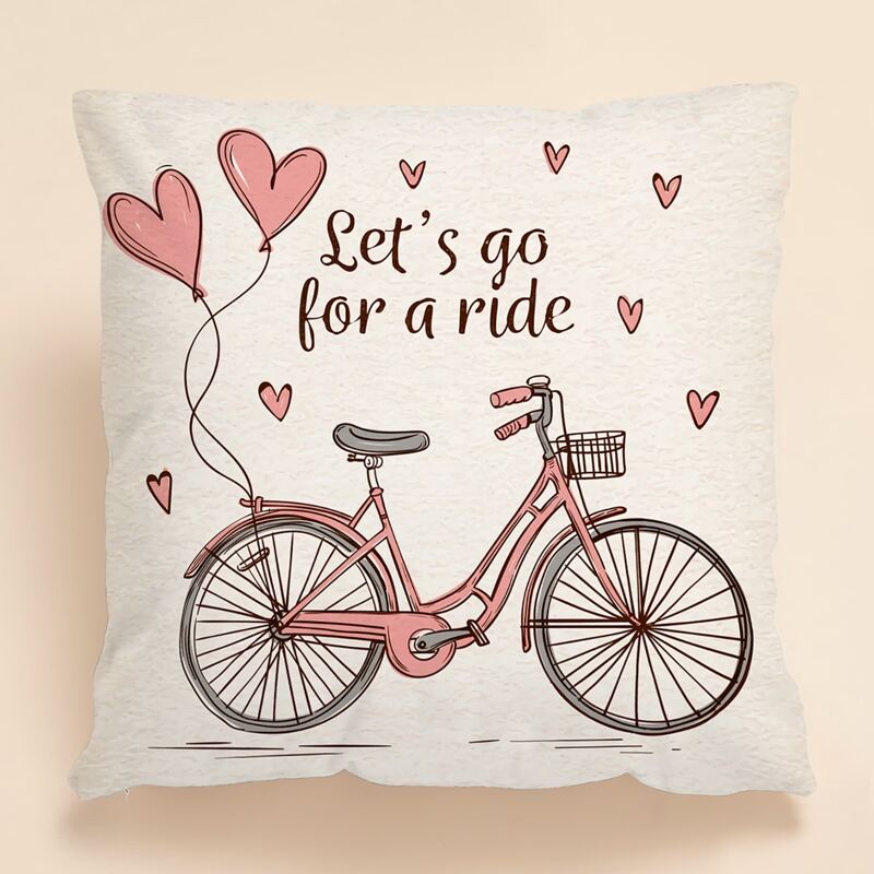 

Valentine's Day Bicycle Print Cushion Cover Without Filler, Multicolor