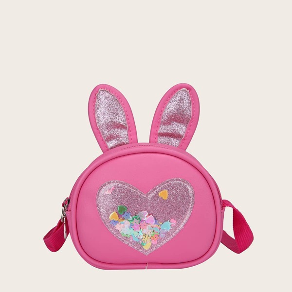 

Girls Glitter Rabbit Ear Decor Crossbody Bag, Pink