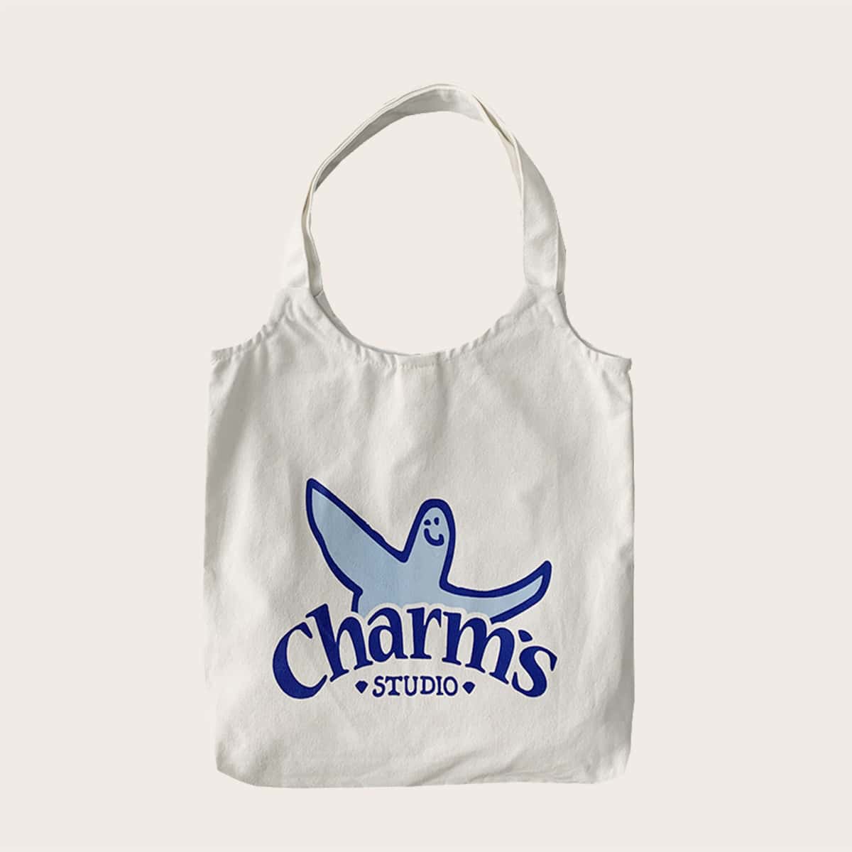 Image of Letter Graphic Canvas Shopper Bag