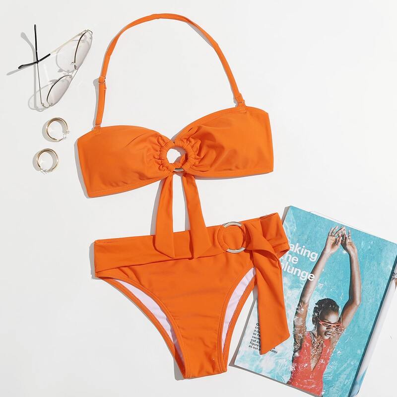 

O-ring Tie Back Bikini Swimsuit, Orange