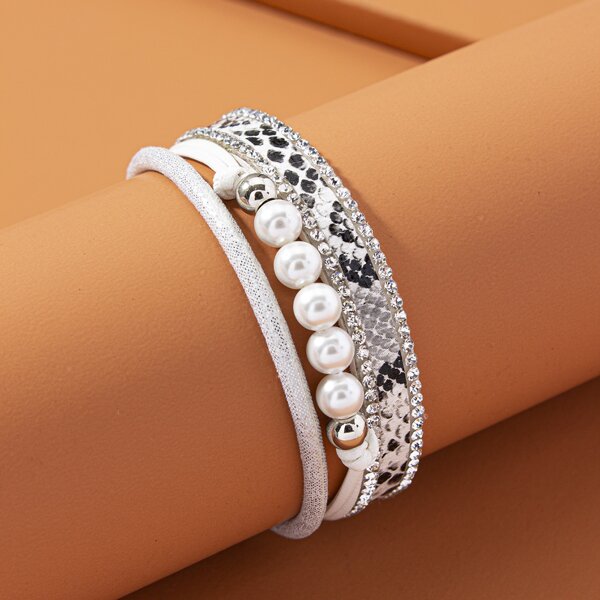 

Rhinestone & Faux Pearl Detail Bracelet, Multicolor