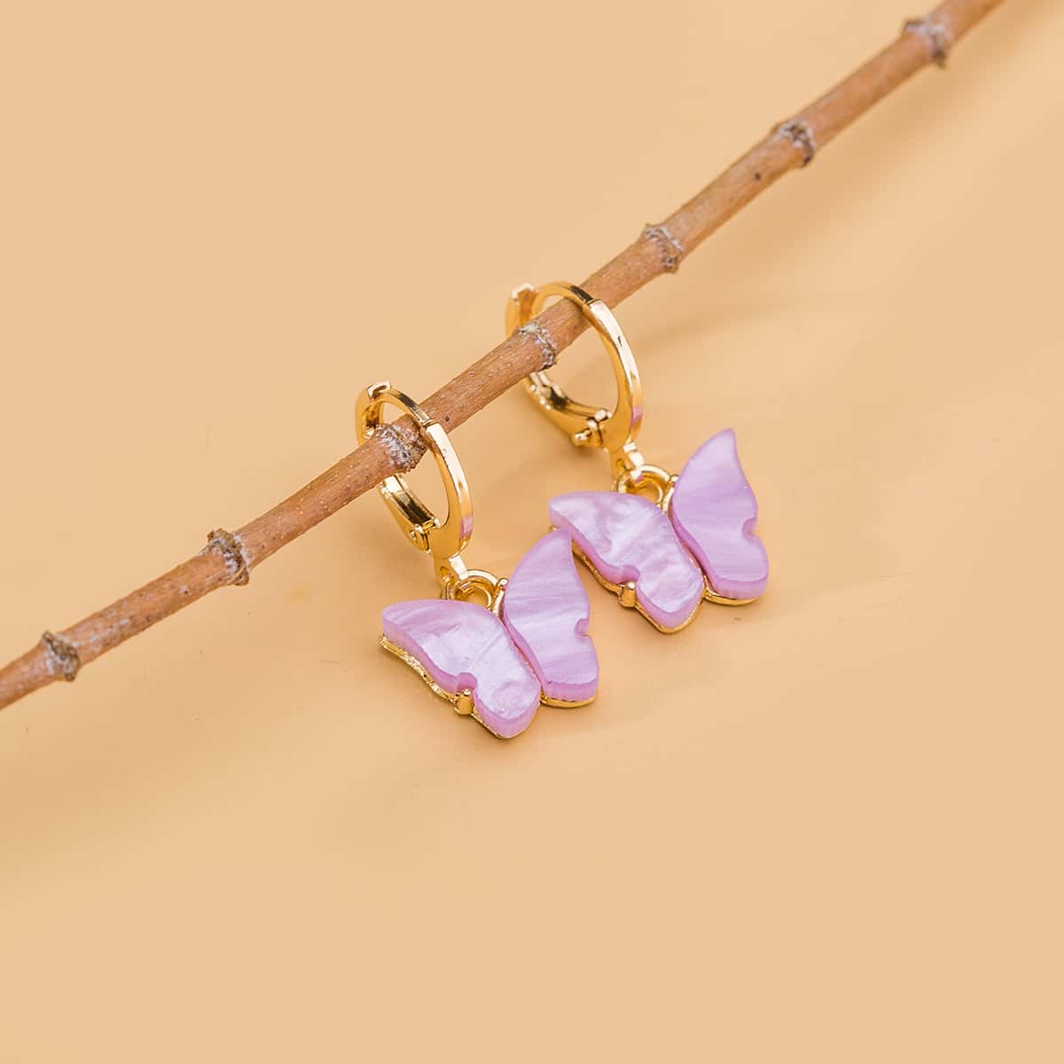 

Butterfly Charm Hoop Earrings, Purple