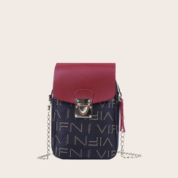 

Letter Graphic Push Lock Chain Bag, Multicolor
