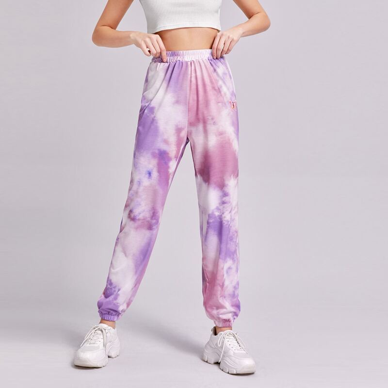 

Tie Dye Butterfly Embroidery Sweatpants, Multicolor